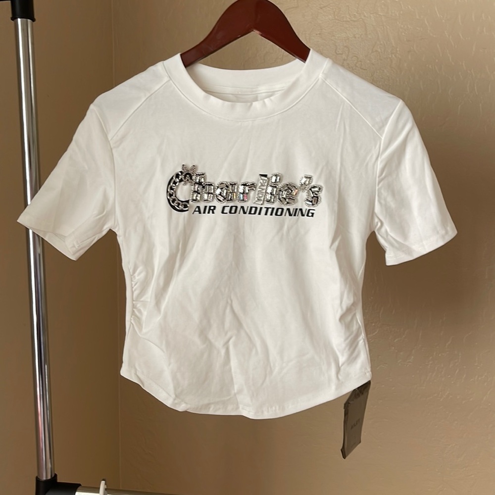 Women Crop Top Short Sleeve Summer T-Shirt with some gems front.